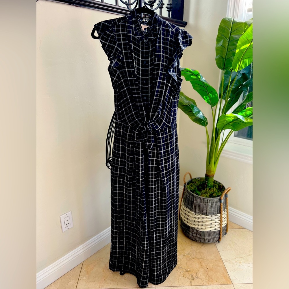 REBECCA TAYLOR , Ruffle jumpsuit size 6, black with white detail.